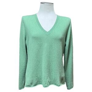 FWM Fenn Wright Manson 100% 2-Ply Cashmere V-Neck Sweater Green XL